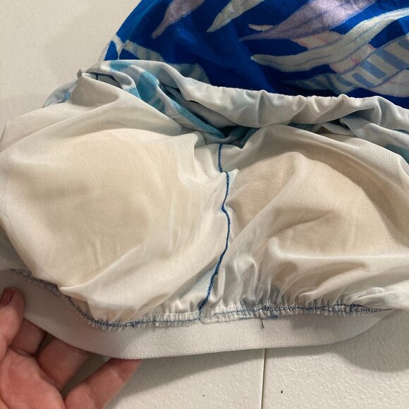 Soma Soft Bra Dress Sleeveless Blue Palm Pockets Wrap Waist Resort Knee Length L - Picture 9 of 11